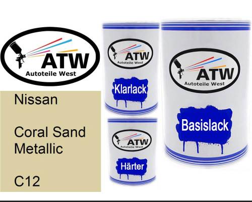 Nissan, Coral Sand Metallic, C12: 500ml Lackdose + 500ml Klarlack + 250ml Härter - Set, von ATW Autoteile West.